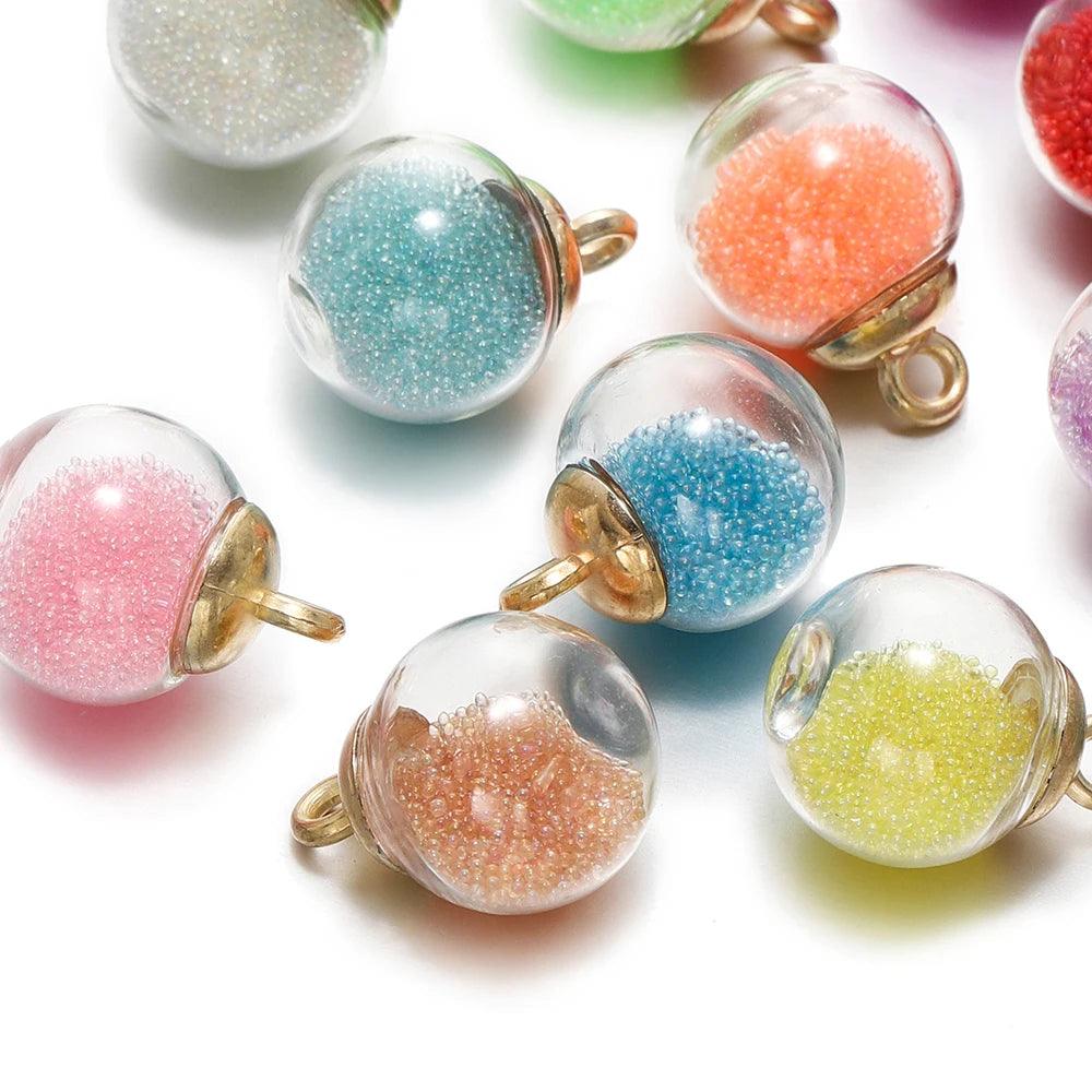 10Pcs Charms Quicksand Transparent Glass Ball 16mm Pendants Findings for Earrings Necklace Pendant DIY Jewelry Making Supplies