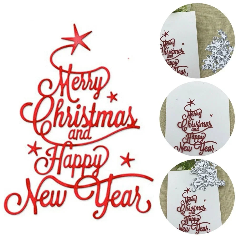 DIY Merry Christmas HAPPY NEW YEAR Cutting Dies Stencil Scrapbooking Card Making