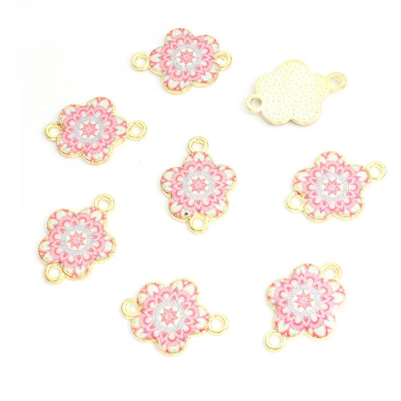10pcs Mysterious Mandala Flower Enamel Connectors Datura Flower Of Life Double Ring Pendants for DIY Necklace Bracelet Anklet