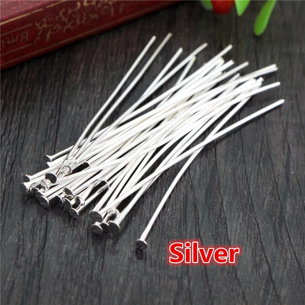 200pcs/Bag 20 25 30 40 50 60mm Flat Head Pins Gold/Silver Color/Bronze/Rhodium Headpins For Jewelry Findings Making DIY Supplies