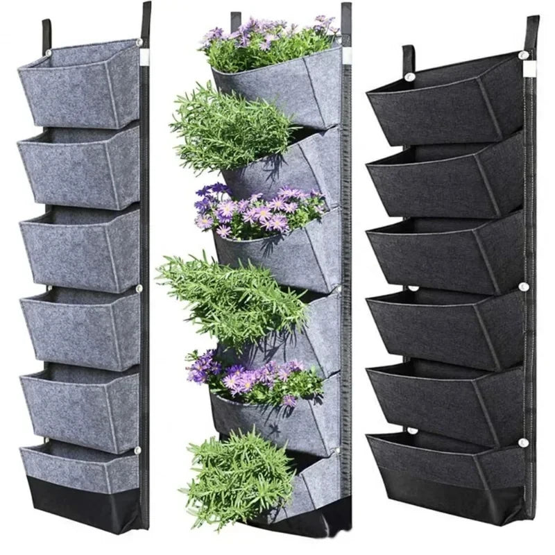 New 6 Pocket Vertical Growing Planting Bag Felt Wall Hanging Flower Vegetable Growing Container Outdoor Indoor Garden Planter