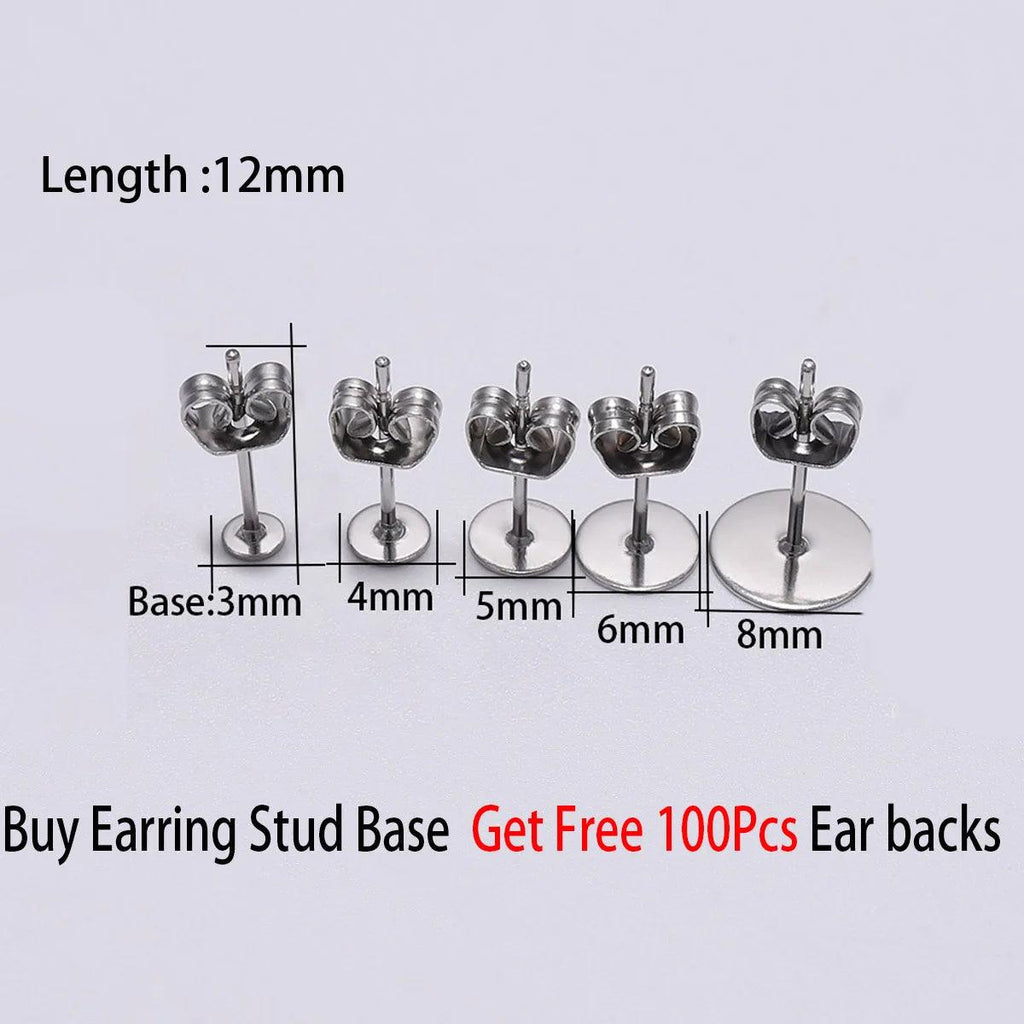 100pcs/lot Gold Stainless Steel Blank Post Earring Studs Base Pins With Earring Plug Findings Ear Back For DIY Jewelry Making