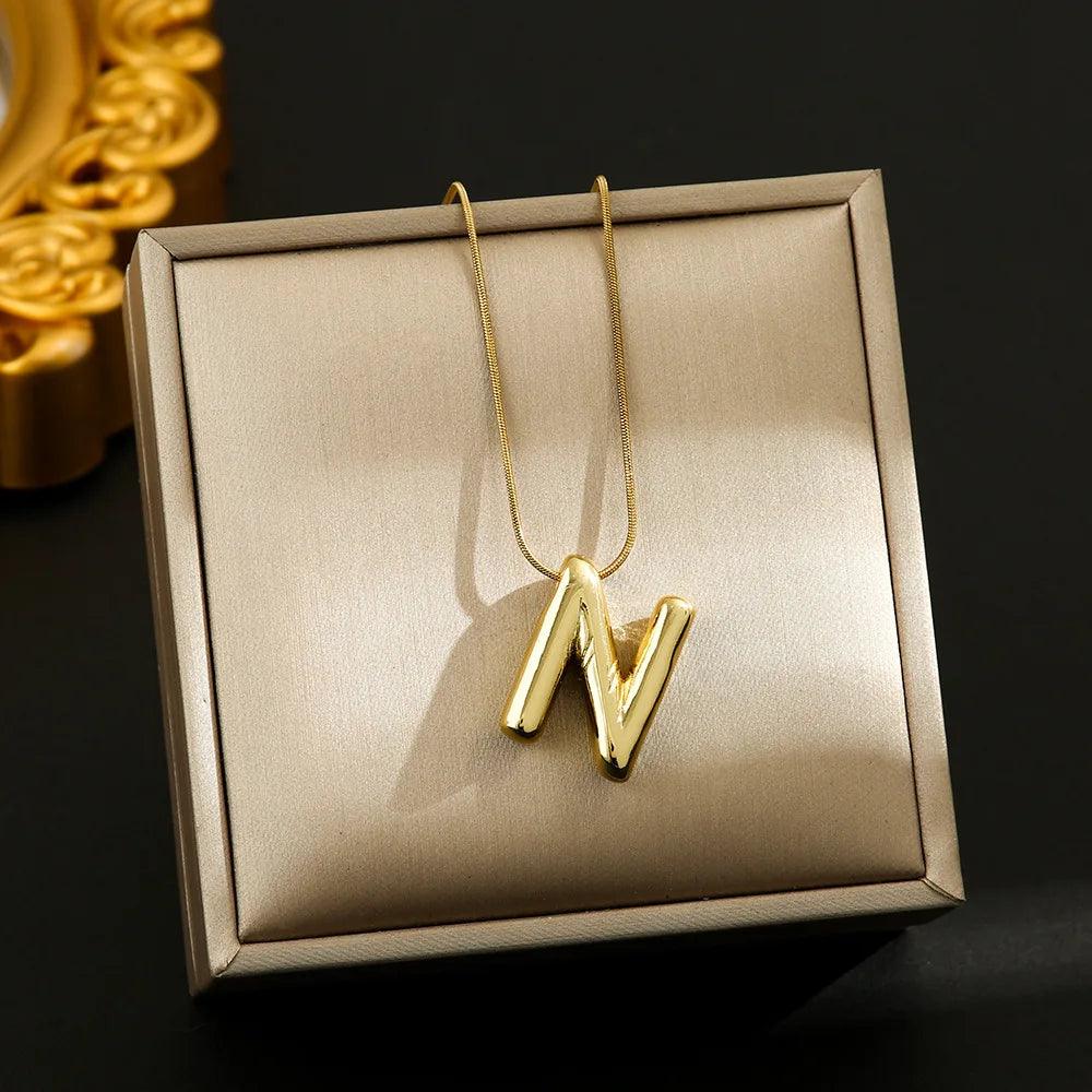 Hot Sale Stainless Steel 26 English Alphabet Necklace Pendant All-match Simple Clavicle Chain Jewelry
