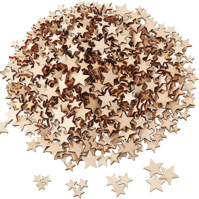 100-500Pcs Mini Wooden Stars Blank Wooden Star Slices Christmas Star Mixed Size Wooden Star for DIY Christmas Craft Make Supply