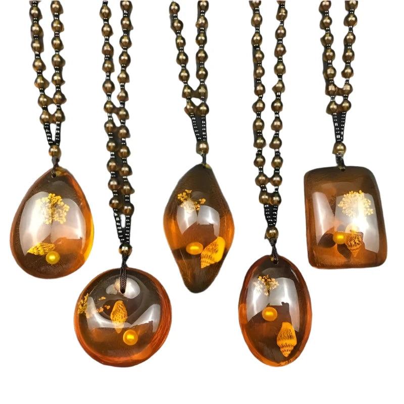 1PC Amber Brine Beeswax Beads Necklace  Honey Wax Brazilian Amber Necklace Handicraft National Style Pendant Ornaments