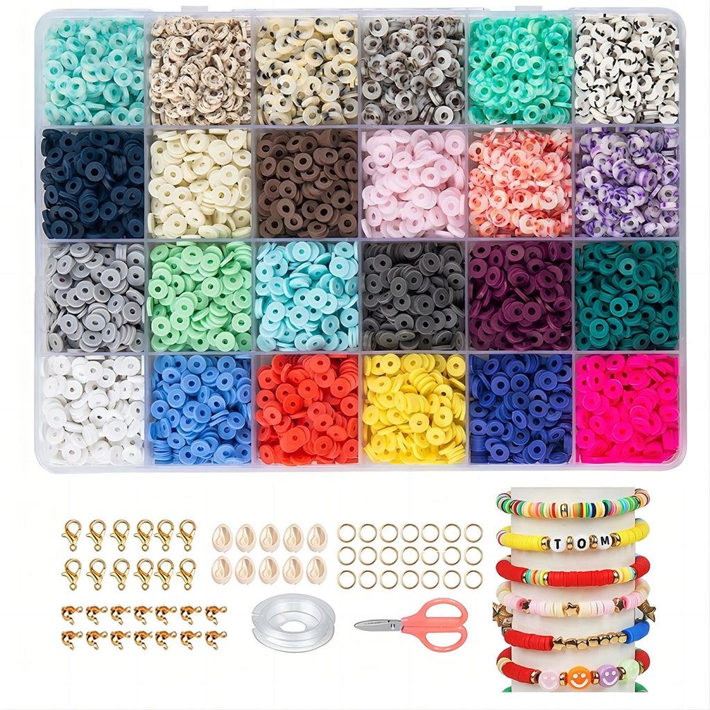 2400 pieces of polymer clay bead bracelet making kit, a variety of different combinations can be made with shell clasp lobster c