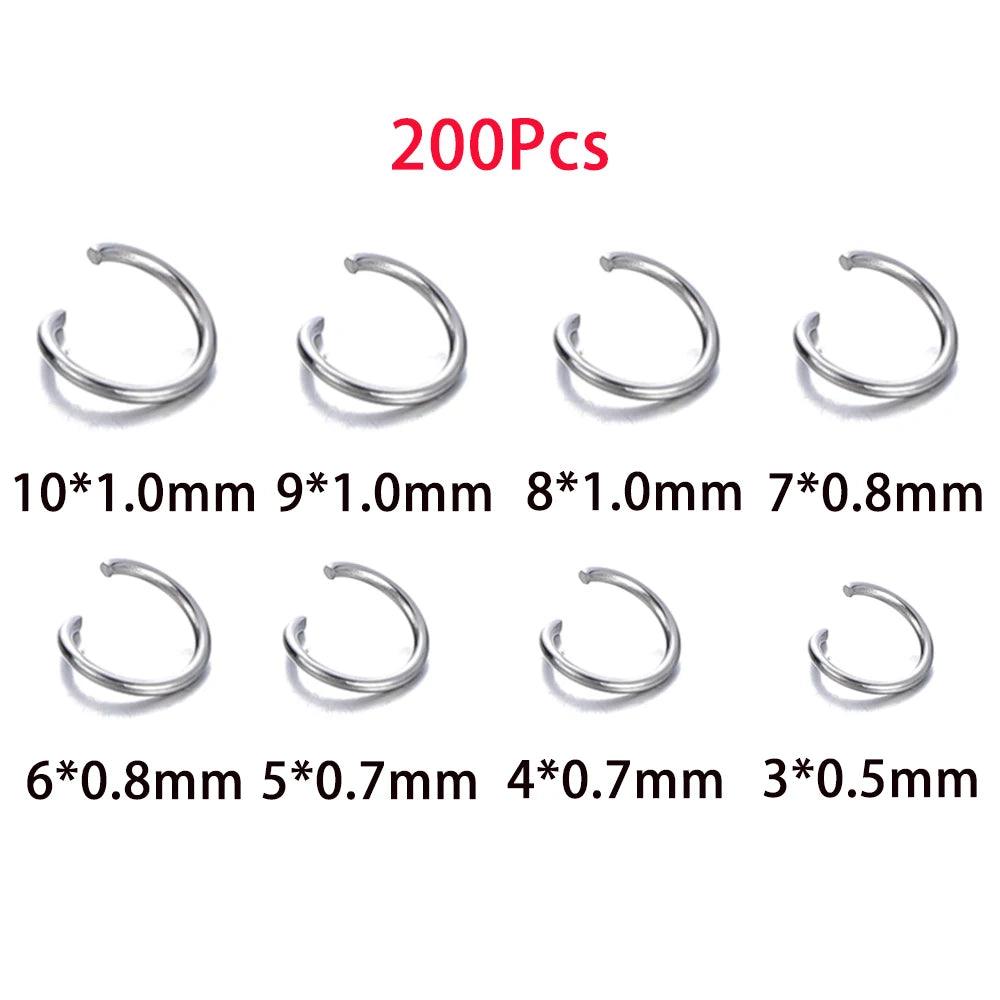 100-200pcs 3/4/5/6/7/8/10mm Stainless Steel DIY Jewelry Findings Open Single Loops Jump Rings & Split Ring for Jewelry Making