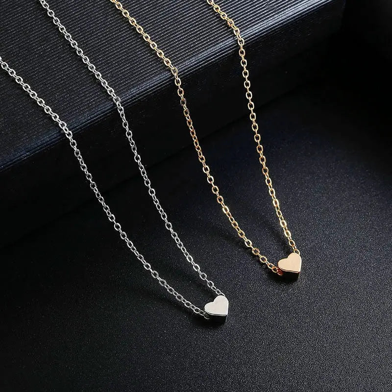 2pcs Gold-color Plus Silver-plated Necklace Ms Simple Style Love Alloy Peach Heart Pendant Hundred Match Collarbone Jewelry