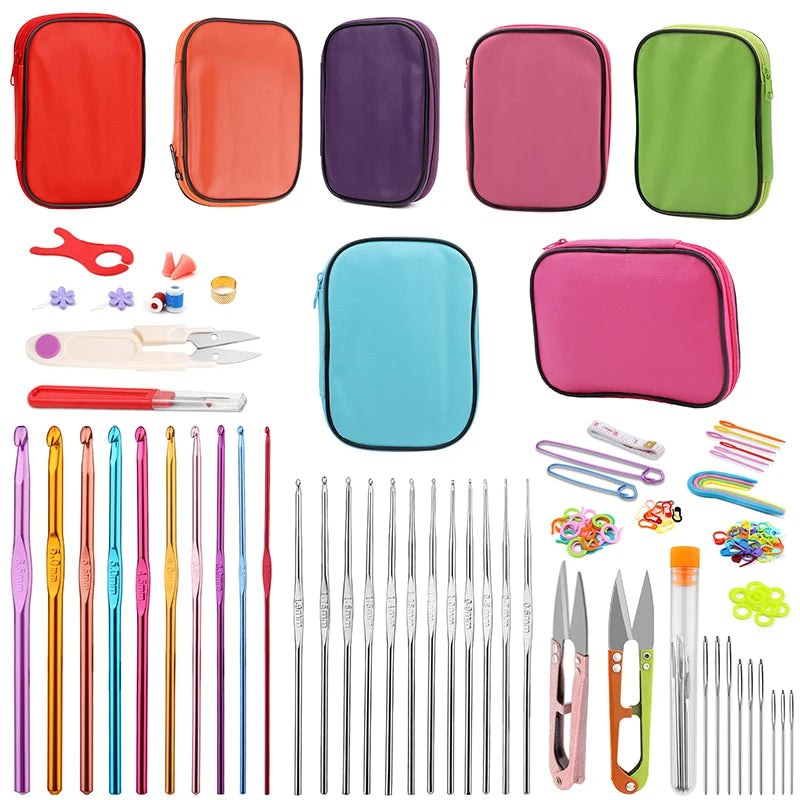 Fenrry Crochet Hooks Kit with Storage Case Ergonomic Knitting Needles Blunt Needles Stitch Marker DIY Hand Craft Art Tools