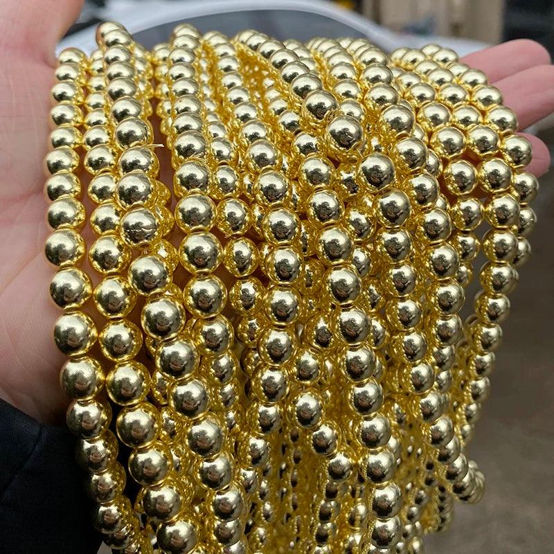 2 3 4 6 8 10mm Golden Plated Hematite Stone Round Loose Spacer Beads For Jewelry Making DIY Bracelet Necklace Accessories