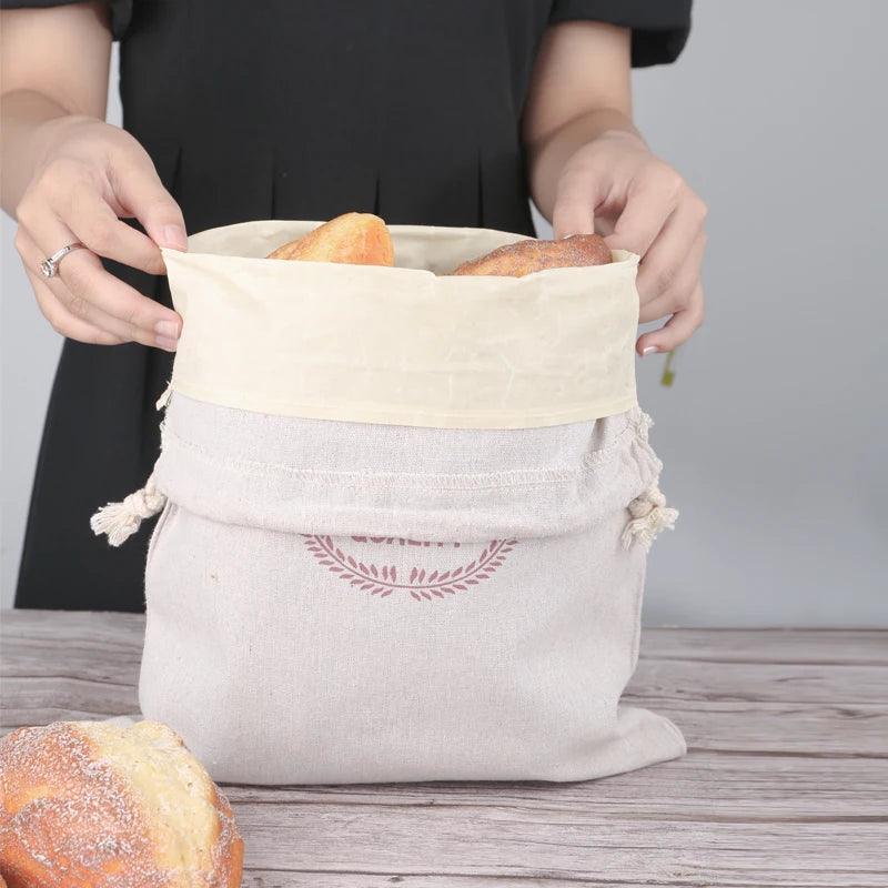 The beeswax bread bag can be detachable inside and outside two food grade cotton drawstring bunched bread bags