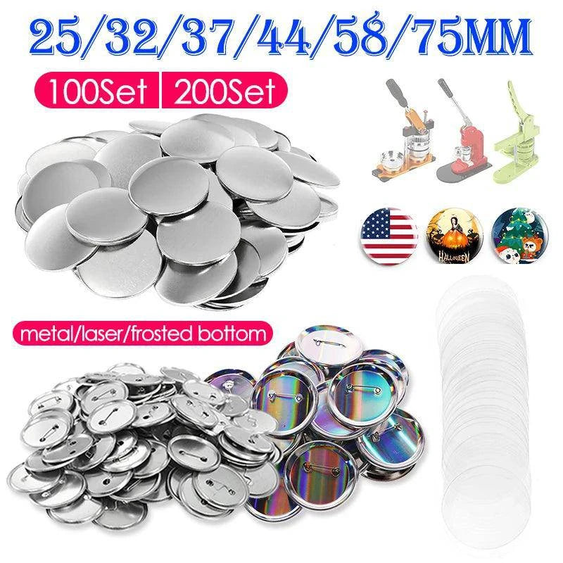 100/200Sets 25/32/37/44/58/75mm Badge Button Making Parts Button Maker Machine Blank Consumables for DIY Making Badge Pins
