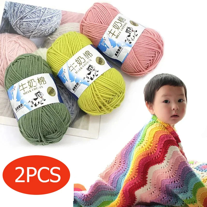 2pcs 5ply Milk Cotton Knitting Wool Yarn Needlework Dyed Lanas For Crochet Craft Sweater Hat Dolls Sewing 50g Knitting Tools