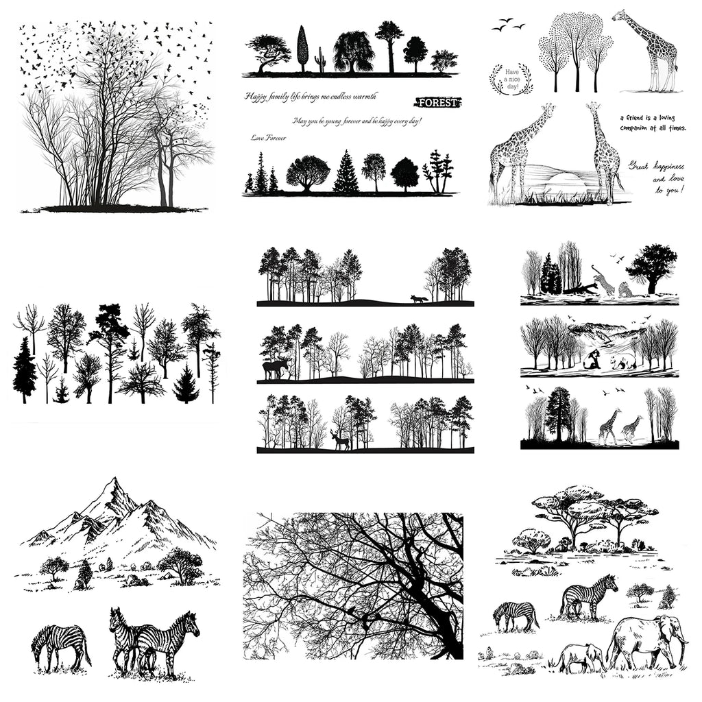 Wild Forest Animals | Tree Silhouettes Collection Clear Stamps For DIY Scrapbooking Decorative Card Making Crafts Fun Supplies