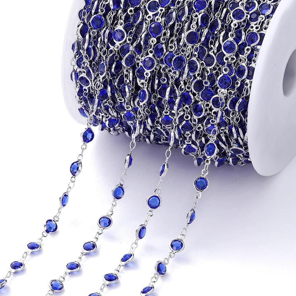 1Meter 6mm Colorful Crystal Beads Beaded Chain Glass Bead Necklace Chain Findings for DIY Bracelet Jewelry Making Supplies