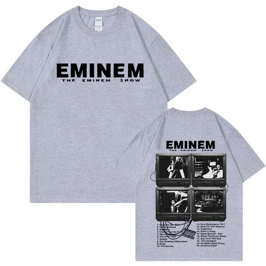 Eminem World Tour Graphic T Shirt for Men and Women Hip Hop Trendy Cotton Oversized Tee Summer Streetwear