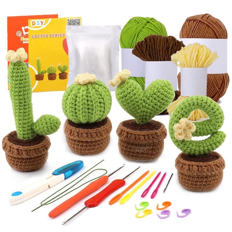 Cactus Shaped Like LOVE Potted Kits with Yarn DIY Crafts for Adults Knitting Starter Kit Easy Crochet Kit with Tutorials