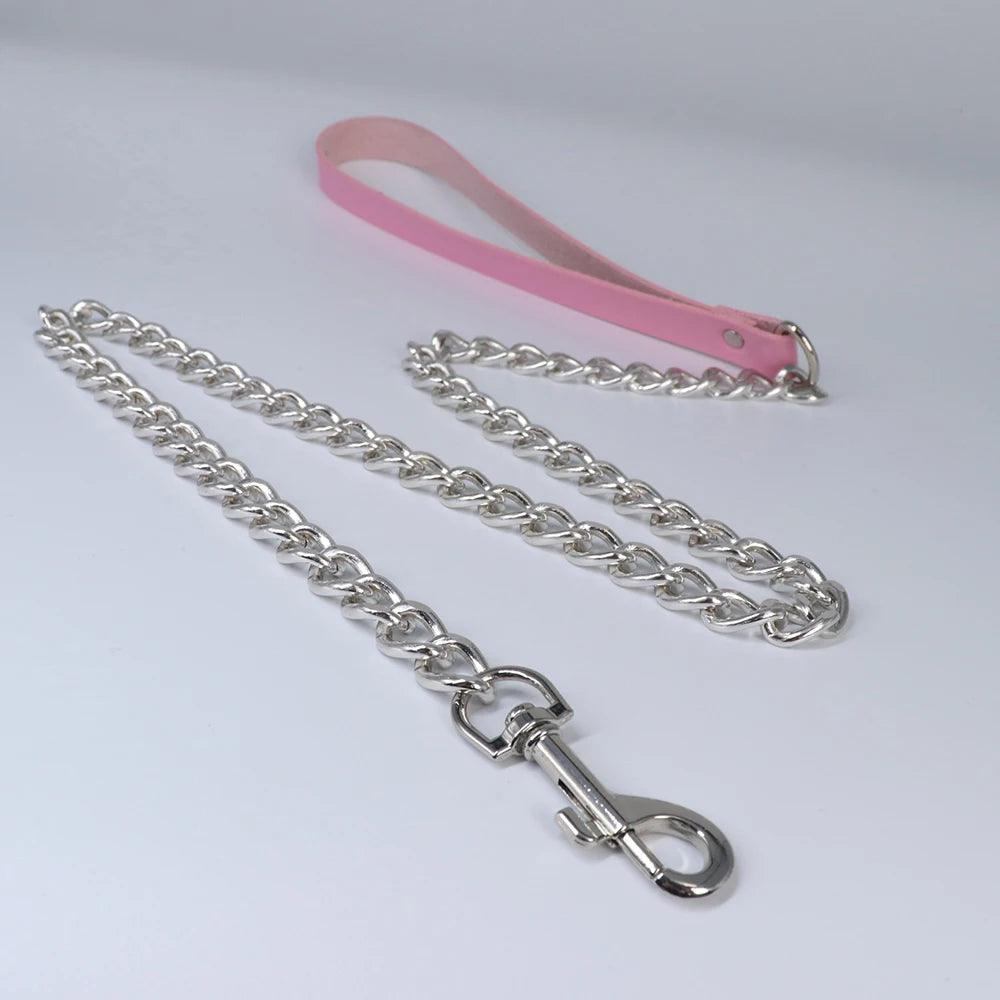 Leather Choker Heart Collar and Leash with Chains Bdsm Choker Submissive Collar for Female Fetishists BDSM Sex Leash Punk Goth