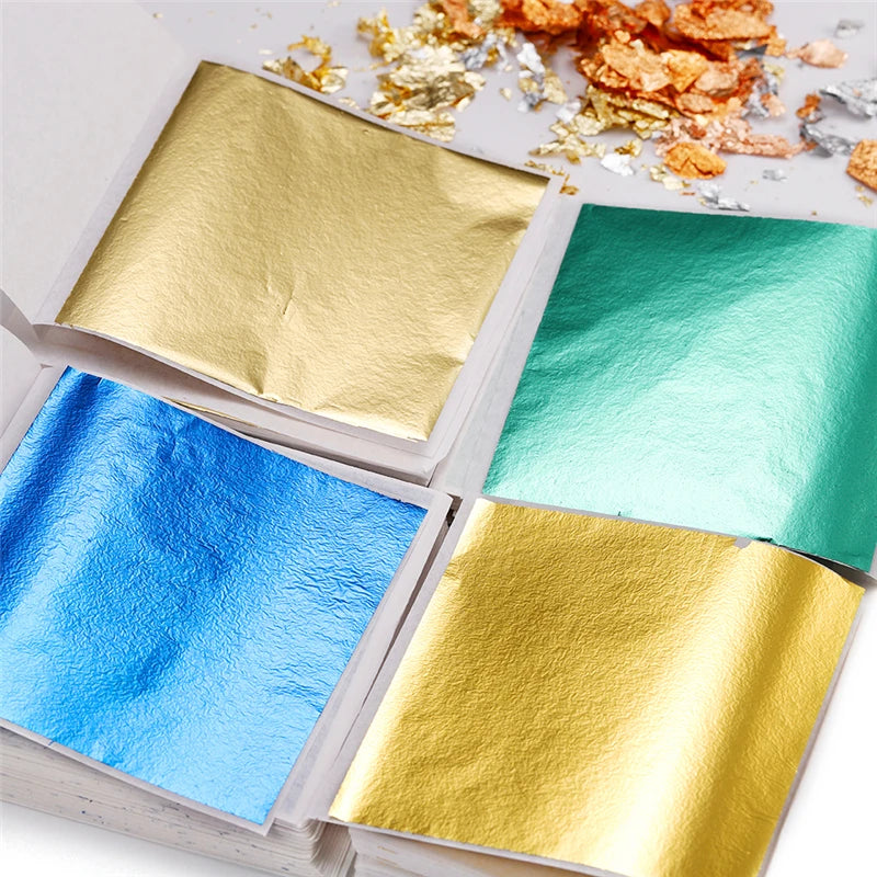 100Pcs Gold Leaf Sheets DIY Nail Gold Leaf Sheets Painting Gold Leaf Paper Resin Decoration Gold-plated Furniture Gold Foil