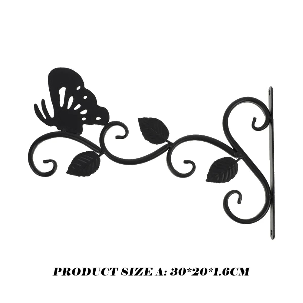 Bird Pattern Flower Basket Holder Wall Mounted Metal Bracket Hanger Rustic Style Wide Base for Outdoor Indoor Garden Yard Street