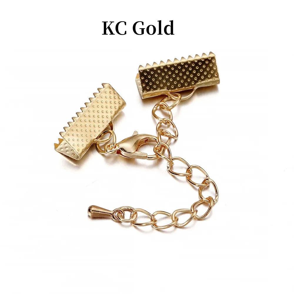 10pcs/lot Ribbon Leather Cord End Fastener Clasps With Chains Lobster Clasps Connectors For Bracelet Diy Jewelry Making Findings