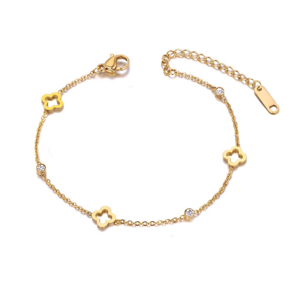 JeeMango Trendy Flower Charm Choker Necklace For Women Rose Gold Color Stainless Steel CZ Crystal Chain Pendant Jewelry JN19144