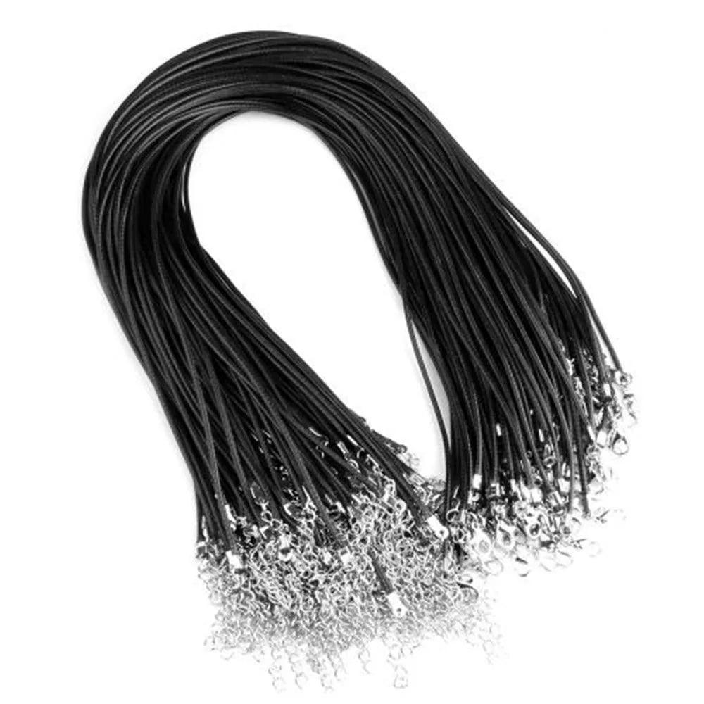 20Pcs 1.5mm 2mm Black Wax Cord Chain 45cm Leather Rope necklace Lobster Clasp DIY Jewelry Making Findings Accessories Wholesale