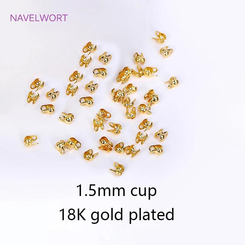 18K Gold Plated Brass 3.6mm Double-Cup Bead Tip with Two Rings,Calotte Crimp Beads For Jewelry Making Findings DIY Accessories