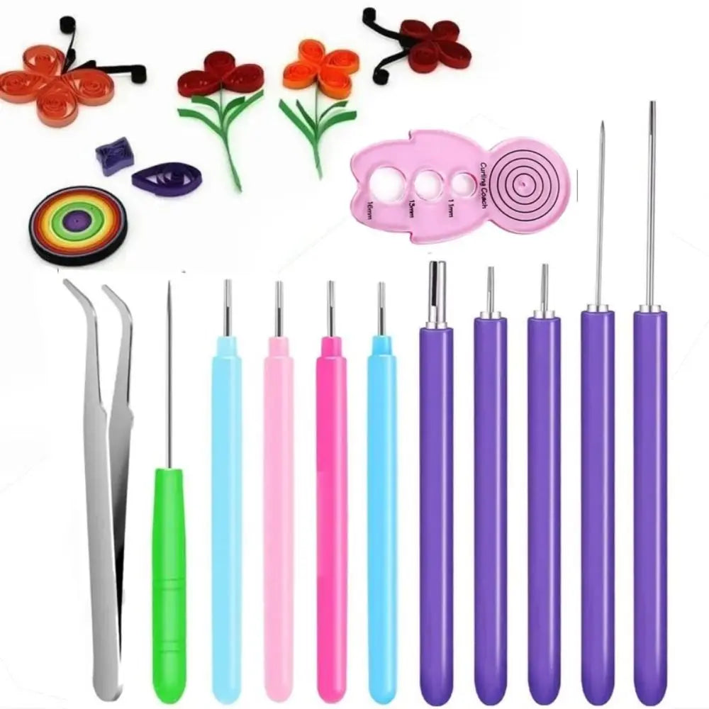 12PCS Practical Plastics Paper Quilling Tools Quilling Slotted Pen Multi Size Paper Art Quilling Needle Kit Slotted Kit