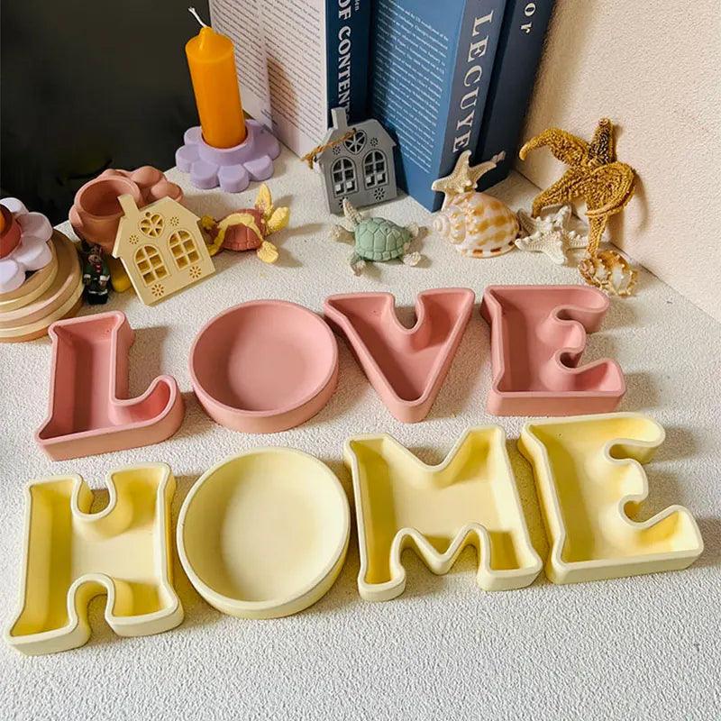 HOME Letter Plaster Tray Silicone Mold LOVE Sakura Sea Turtle Dish Home Decor Terrazzo Storage Tray Cement Candle Vessel Mold