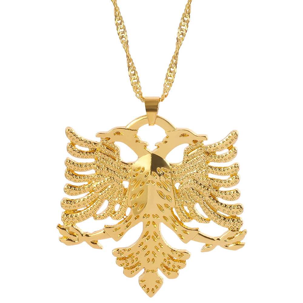 Anniyo Albania Eagle Pendant Necklaces for Men Women Silver  Gold Color Albanian Jewelry Ethnic Kosovo