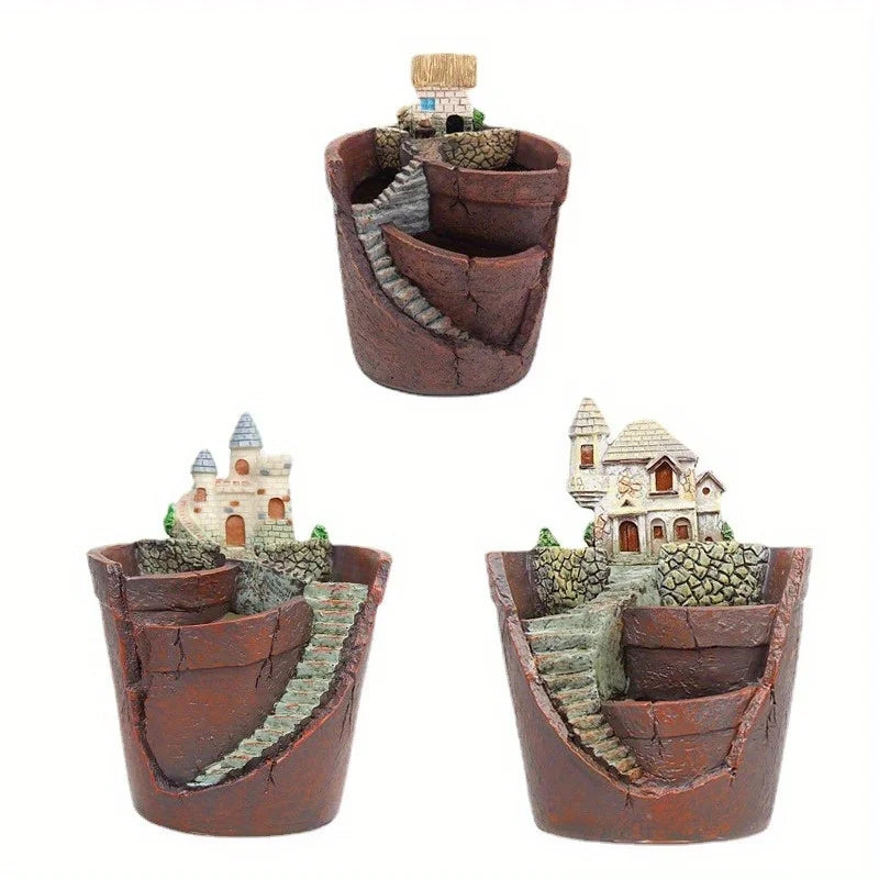 Creative Plants Pot with City of Sky Flowerpot Combination Resin Succulent Plant Pot Home Garden Decoration Plants Holder
