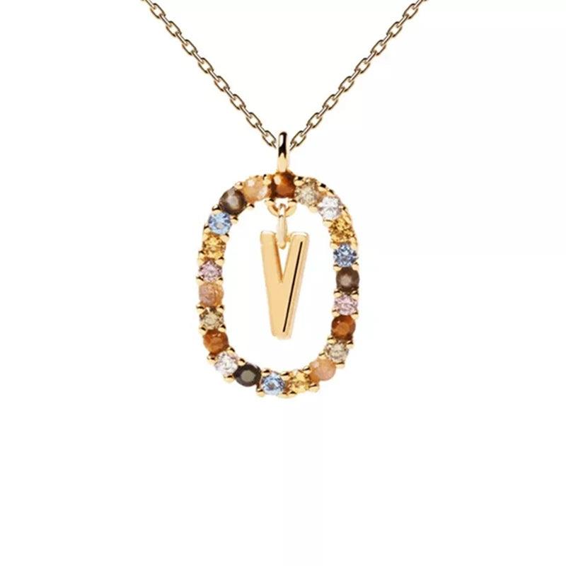 Fashion Hot Creative A-Z Letter Pendant Necklace For Woman Color Jewelry Sweet and Versatile Adjustable Chain Lobster Clasp
