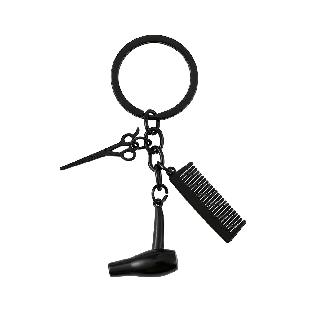 New Creative Hairstylist Tool Keychain Hair Dryer Scissors Comb Keyrings Hairdresser Gifts For Women And Men Key Accessory