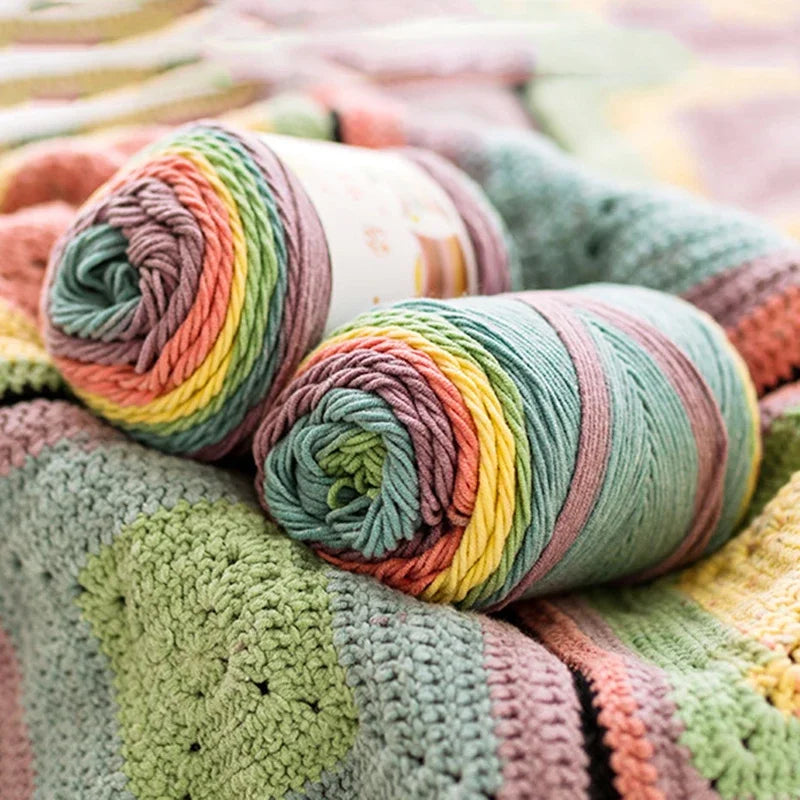 1pc 100g Cake Yarn Rainbow Cotton Yarn Segment Dyeing 5 Strands of Milk Cotton Yarn DIY Hand Knitted