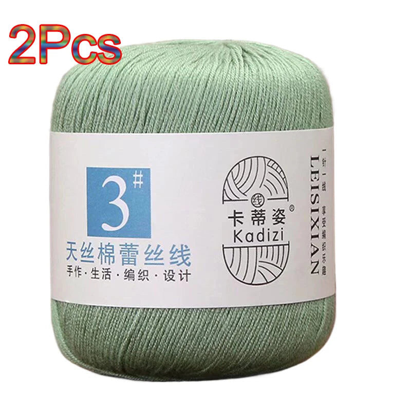 100% Mercerized Cotton Lace Yarn Threads for Crochet and Knitting - 2Pcs Embroidery Craft Set