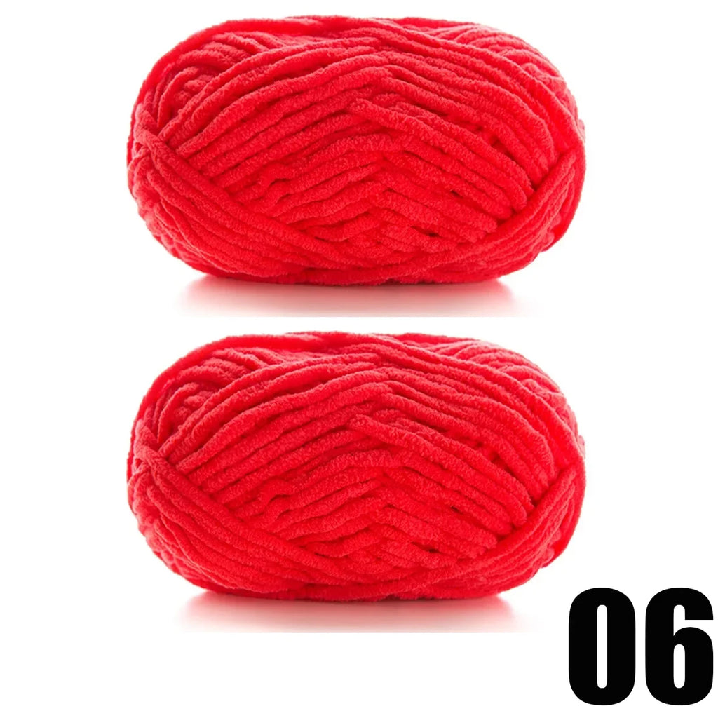 Thick Velvet Yarn 2pcs 50g Soft Chenille Knitting Yarn for DIY Scarves and Hats