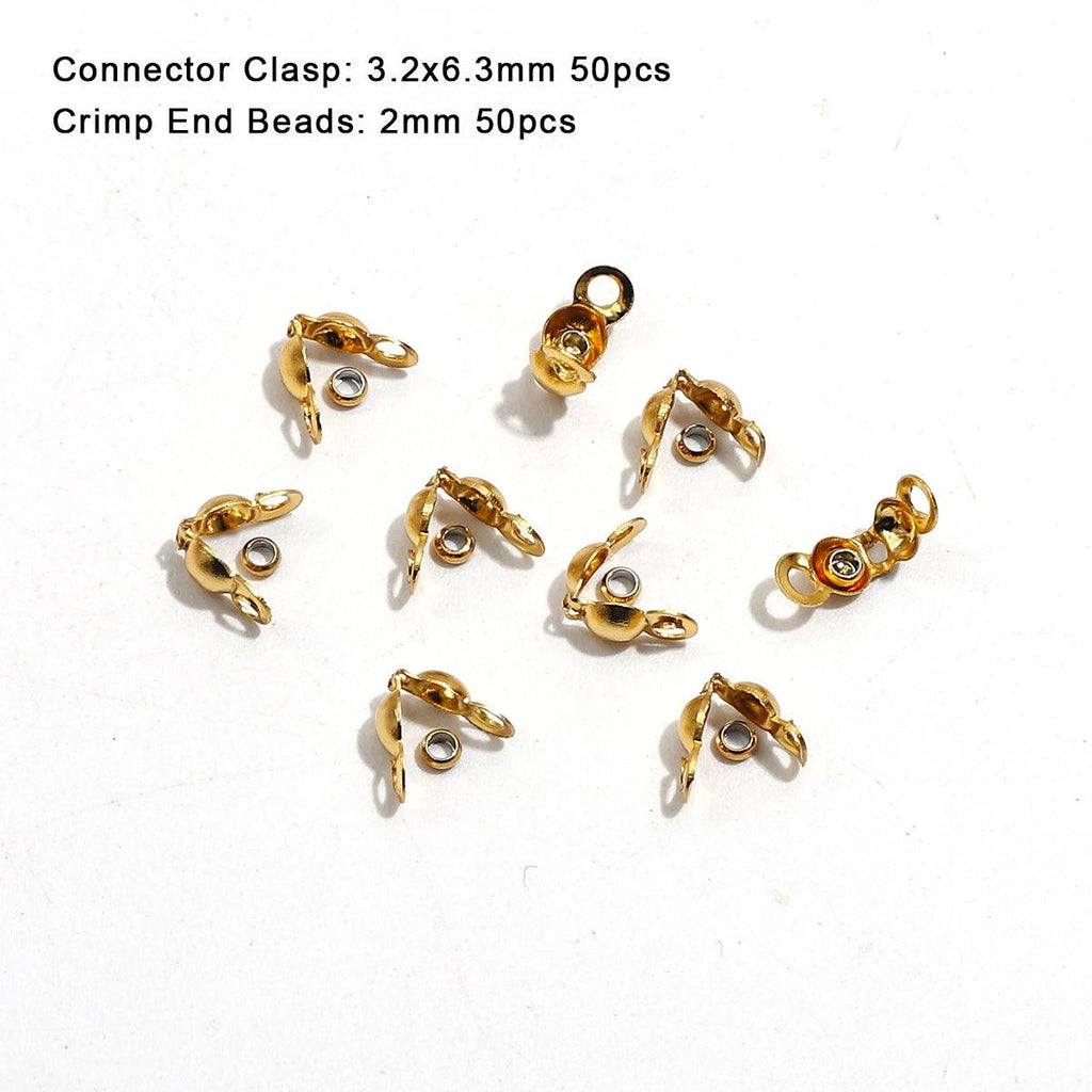 100pcs/lot Stainless Steel Gold Plated Connector Clasp Crimp End Beads For Bracelet Necklace Chains DIY Jewelry Making Supplies