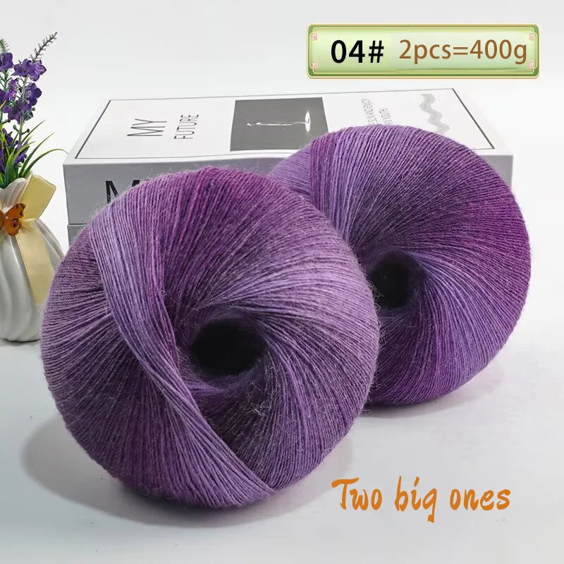 Rainbow Gradient Wool Yarn Balls 400g 2 Pack for Crochet