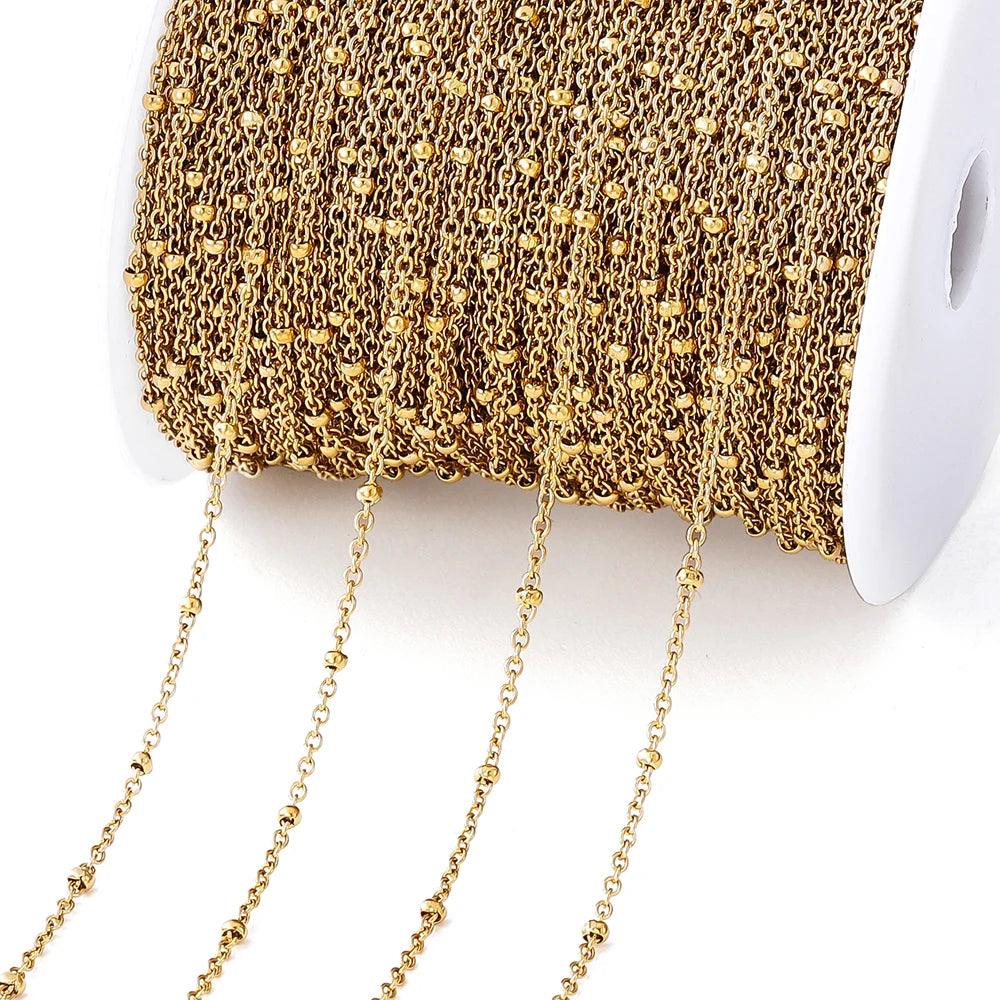 No Fade 2Meters Stainless Steel Chain Cross Chain with Beads for DIY Necklace Bracelet Anklet Jewelry Making Accessories