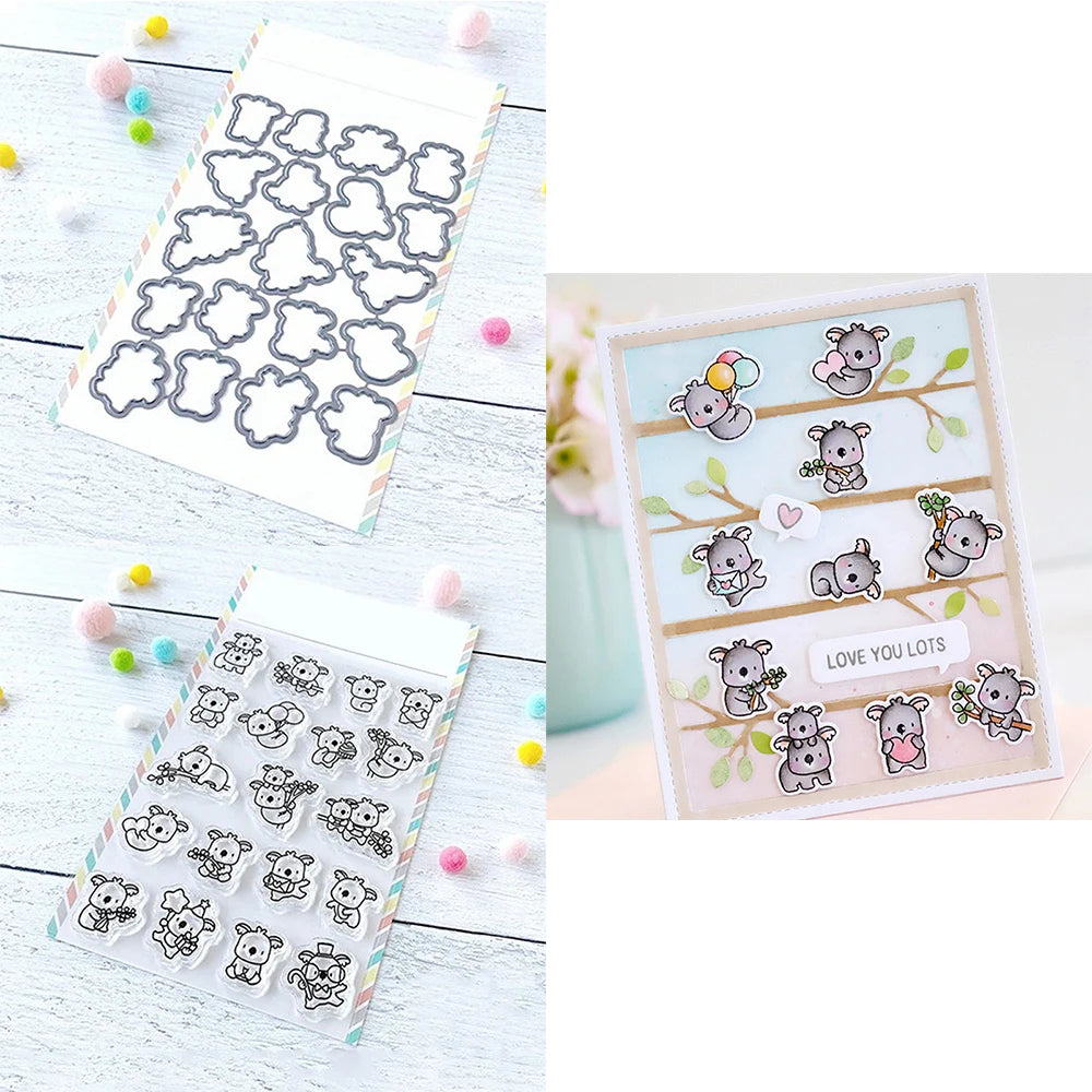 Mini Panda Bunny Koala Animal Outline Metal Cutting Dies Clear Stamps for DIY Easter Day Decor Paper Cards