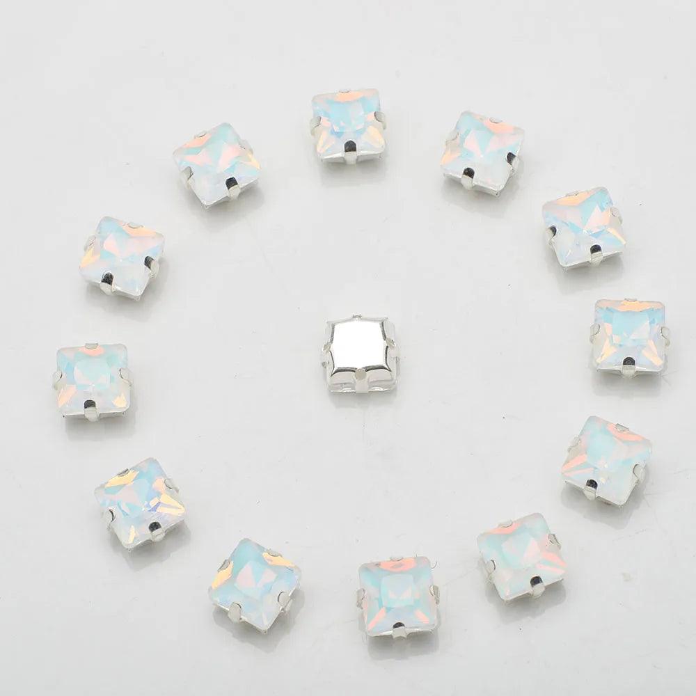 New 8MM 20pcs Square Crystal Buckle Four Hole Claw Drill Edge Hand Sewn Drill DIY Jewelry Accessories, Wedding Dress Materials
