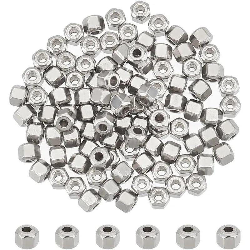 100pcs Cube Beads 4mm 201 Stainless Steel Faceted Spacer Beads 1.5mm Hole Beads Metal Bracelet Beads Square Beads Small Beads