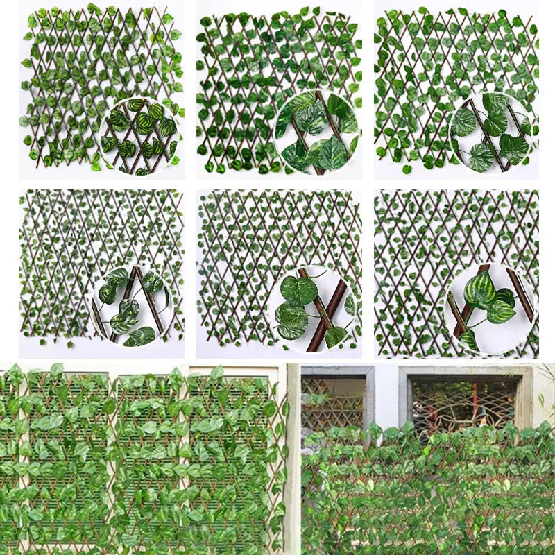 Artificial Garden Screening Expanding Trellis Privacy Screen Hedge Artificial Faux Ivy Leaves Wooden Fence for Garden Buildings