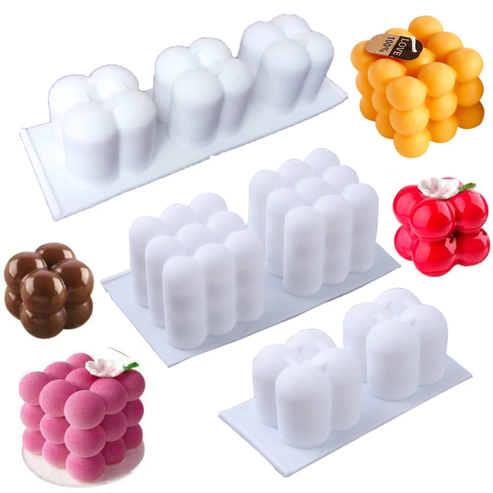 Non-stick Bubble Cube Candles Silicone Mold 3D Aromatherapy Plaster Candle Hand-made Baking Chocolate Dessert Cake Mould Tool