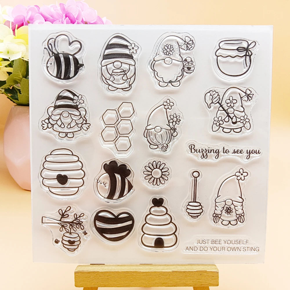 Alinacutle CLEAR STAMPS Just Be Yourself Bee Gnomes Scrapbooking Card Album Paper Craft Rubber Transparent Silicon Clear Stamp