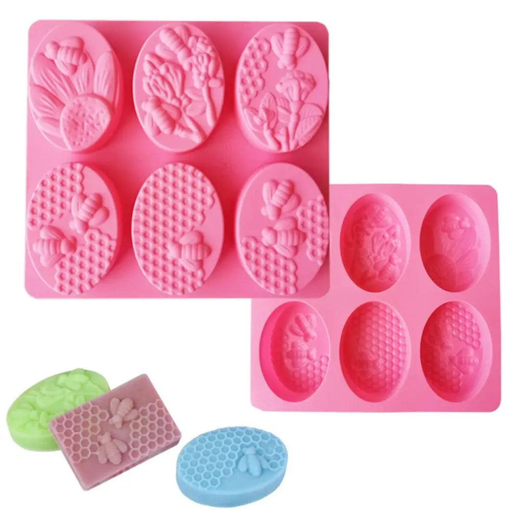 3D 6 Cavities Bee Oval Honeycomb Silicone Soap Mold DIY Honey Fondant Cake Mold Tool Handmade Candle Mold Baking Mold