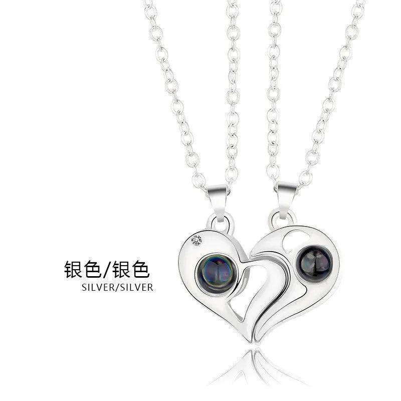 Fashion Couple Matching Necklace Sun Moon Necklaces for Lovers Gift Heart Magnetic Paired Pendant Jewelry Chain Choker 2 PCS/Set