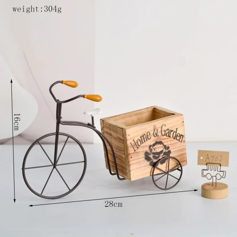 5 style Flower Green Plant Planter Succulent Wooden Flowerpot Retro Iron Art Flower Pot Bicycle Shape Table Top Porch Decoration