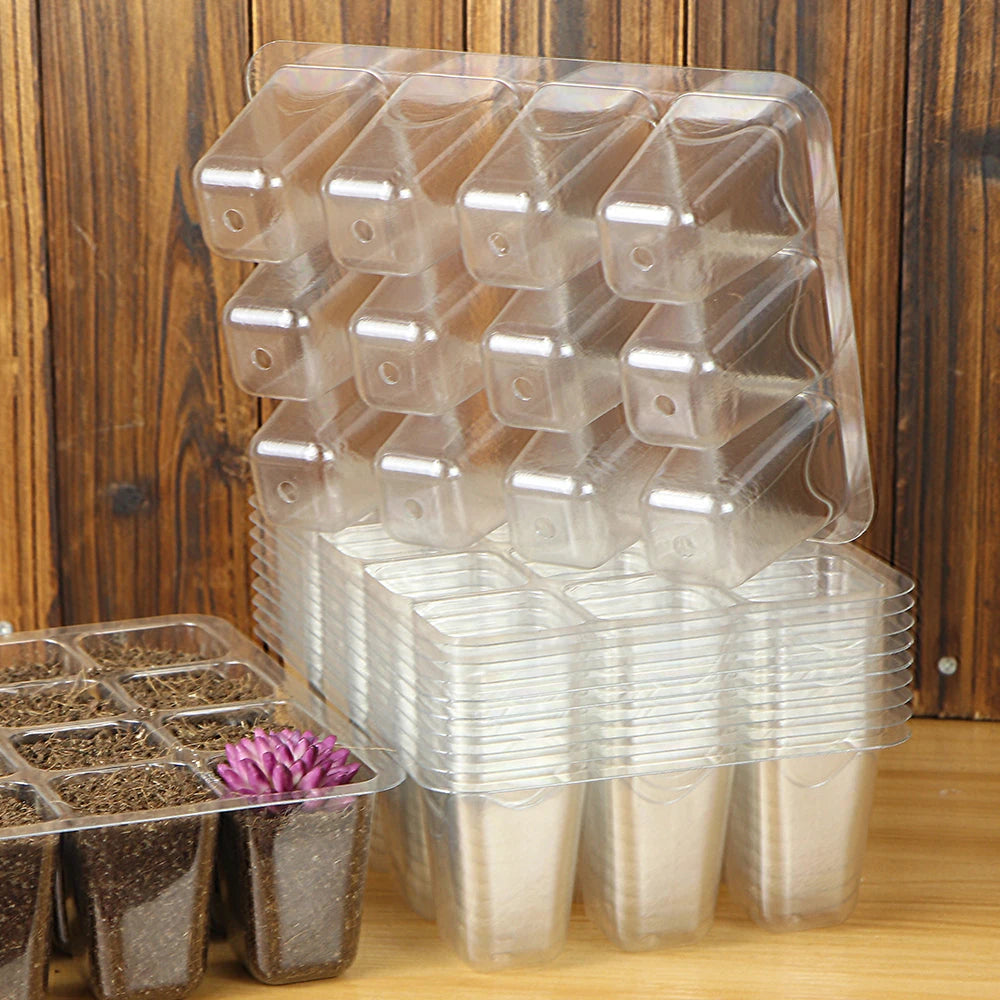 5/10pcs 12-Cell Transparent Seedling Starting Tray Gardening Nursery Grow Germination Plastic Seed Starter Tray Plant  Grow Cont